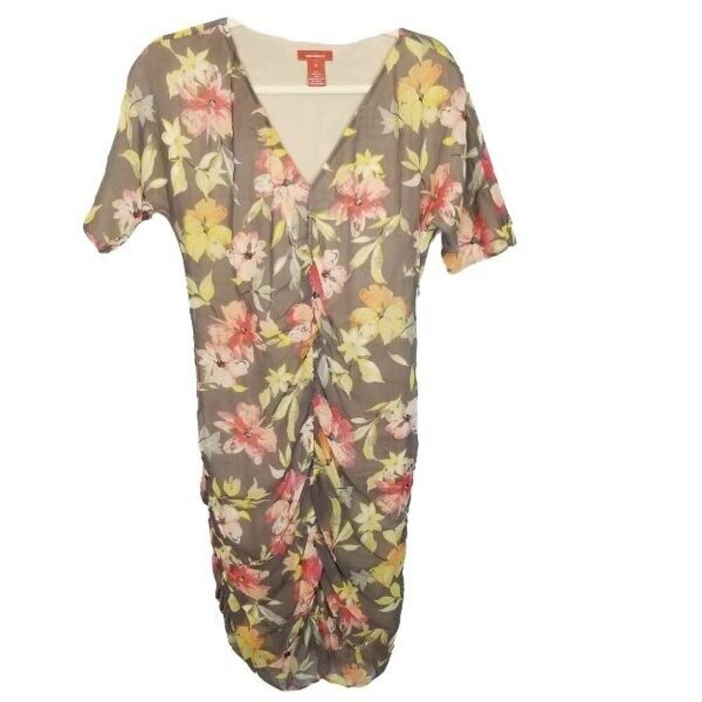 Sundance Womens Silk Marianne Floral Midi Dress Sz 4 Ruched Wedding Boho Cottage